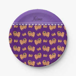 Personalised name purple Pekingese dogs Paper Plate