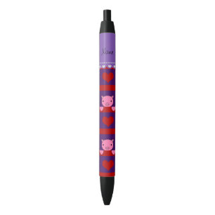 Personalised name purple pigs red hearts stripes black ink pen