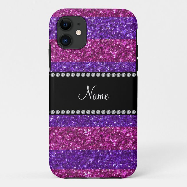 Personalised name purple pink stripes glitter Case-Mate iPhone case (Back)