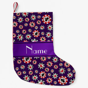 Personalised name purple poker chips small christmas stocking