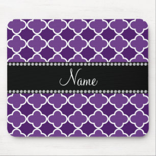 Personalised name Purple quatrefoil pattern Mouse Mat