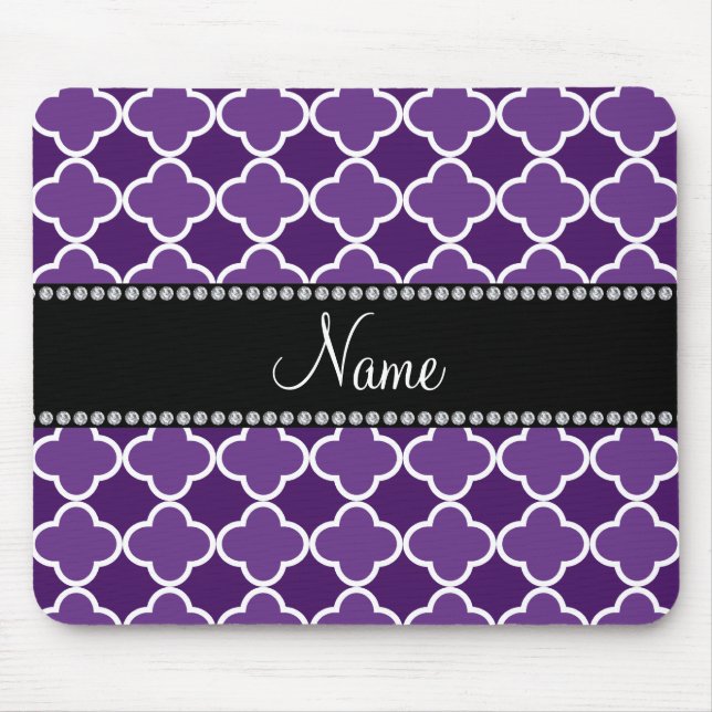 Personalised name Purple quatrefoil pattern Mouse Mat (Front)