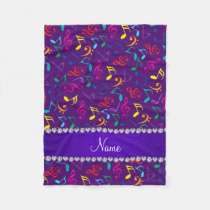 Personalised name purple rainbow music notes fleece blanket