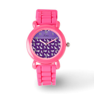 Personalised name purple rainbow unicorns watch