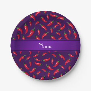 Personalised name purple red chilli pepper paper plate
