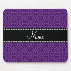 Personalised name purple retro flowers mouse mat