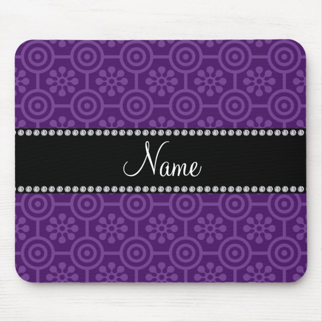 Personalised name purple retro flowers mouse mat (Front)