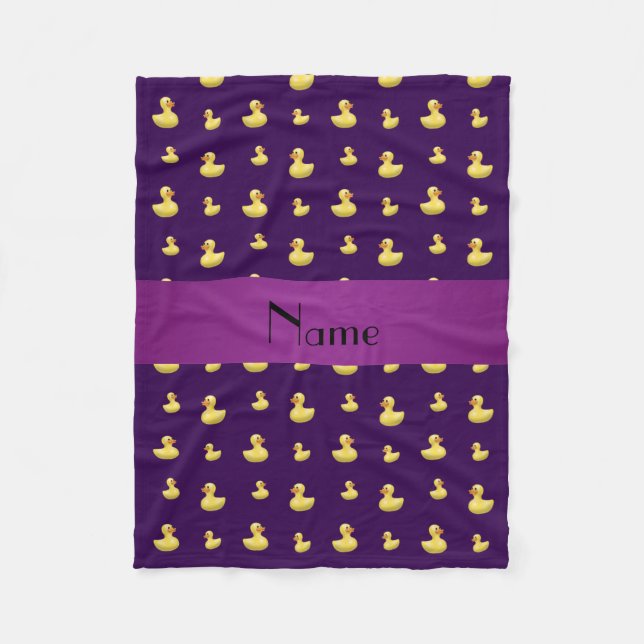 Personalised name purple rubber duck pattern fleece blanket (Front)