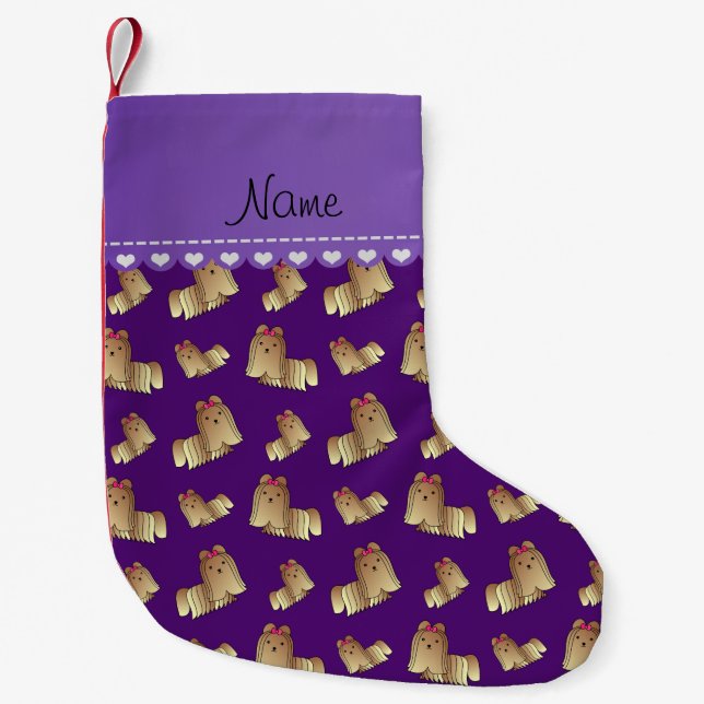Personalised name purple shih tzu dogs small christmas stocking (Front)