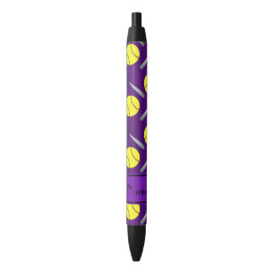Personalised name purple softball pattern black ink pen