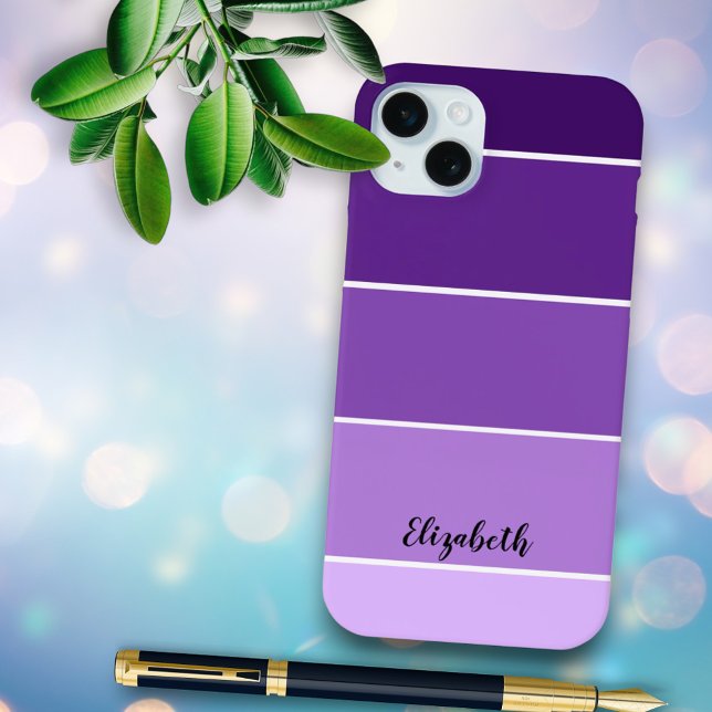 Personalised Name Purple Stripe Colour Palette Chi Case-Mate iPhone Case (iPhone case back with template text)
