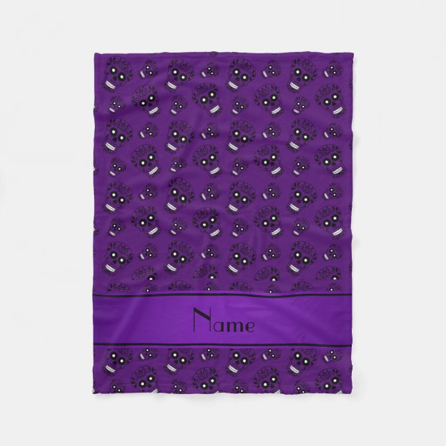Personalised name purple sugar skulls fleece blanket (Front)