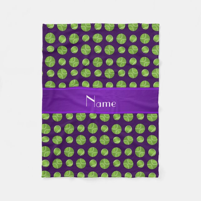 Personalised name purple tennis balls pattern fleece blanket (Front)