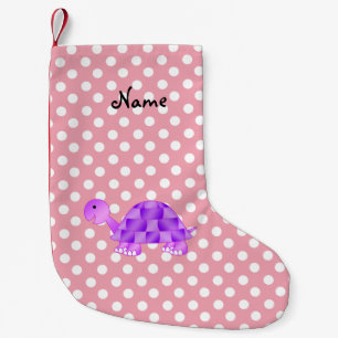 Personalised name purple turtle pink polka dots small christmas stocking
