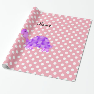Personalised name purple turtle pink polka dots wrapping paper