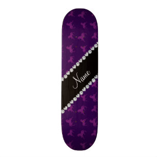 Personalised name purple unicorn pattern skateboard