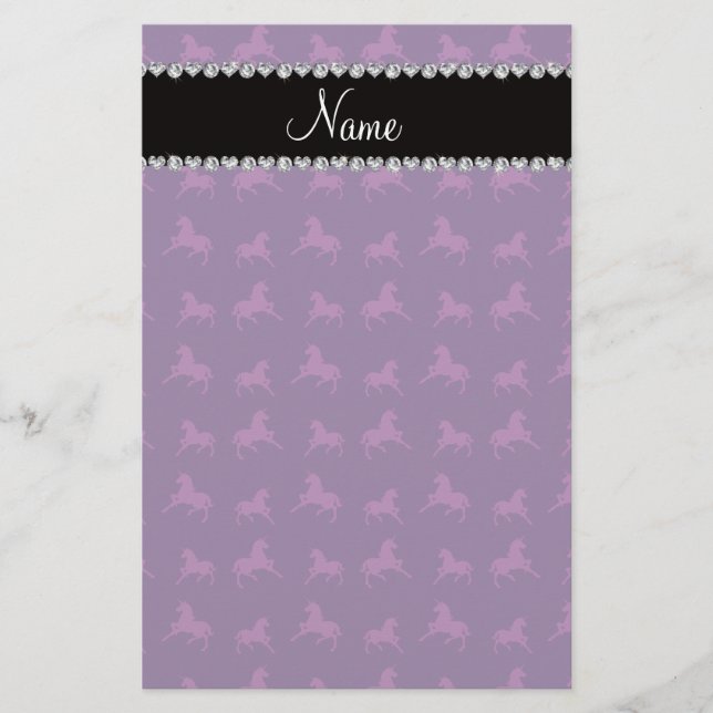 Personalised name purple unicorn pattern stationery (Front)