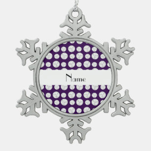 Personalised name purple volleyball balls snowflake pewter christmas ornament
