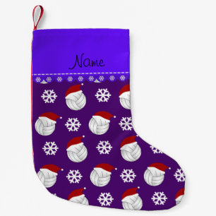 Personalised name purple volleyballs santa hats small christmas stocking