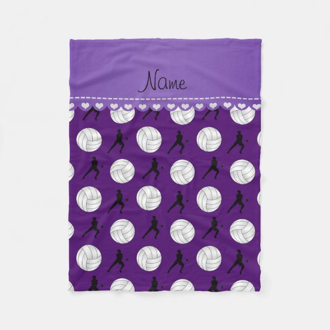 Personalised name purple volleyballs silhouettes fleece blanket (Front)