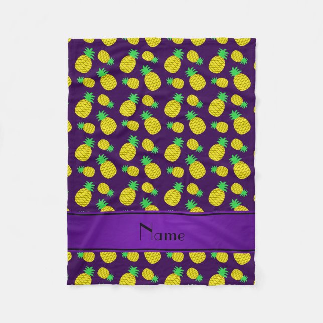 Personalised name purple yellow pineapples fleece blanket (Front)
