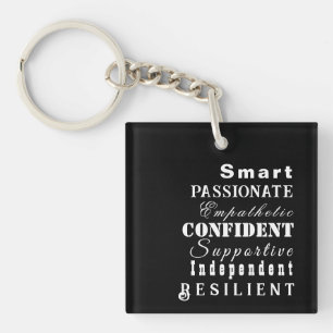 Personalised Name Qualities of Great Women Black Key Ring