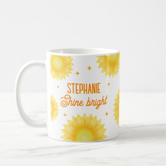 Personalised Name Quote Sunflower Motivational Coffee Mug (Left)