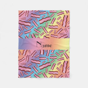 Personalised name rainbow bacon pattern fleece blanket