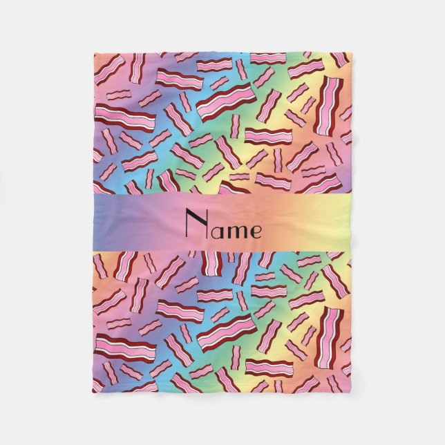 Personalised name rainbow bacon pattern fleece blanket (Front)