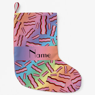 Personalised name rainbow bacon pattern small christmas stocking