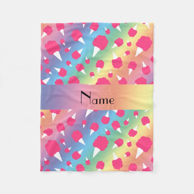 Personalised name rainbow cotton candy fleece blanket (Front)