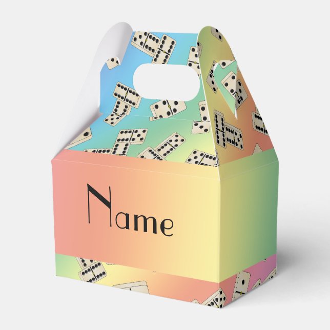 Personalised name rainbow dominos favour box (Front Side)