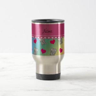 Personalised name rainbow elephants heart pattern travel mug