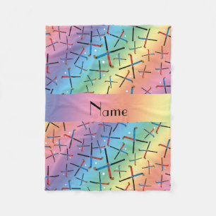 Personalised name rainbow field hockey fleece blanket