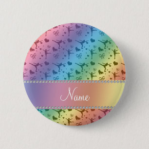 Personalised name rainbow figure skating 6 cm round badge