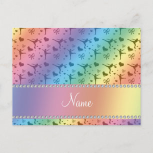 Personalised name rainbow figure skating postcard