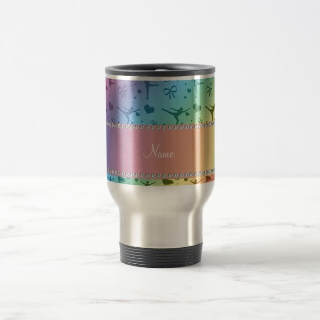 Personalised name rainbow figure skating travel mug (Center)
