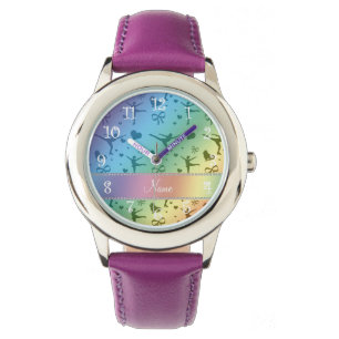 Personalised name rainbow figure skating watch