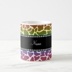 Personalised name rainbow giraffe pattern coffee mug