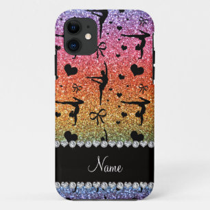 Personalised name rainbow glitter gymnastics iPhone 11 case