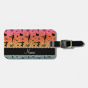 Personalised name rainbow glitter gymnastics luggage tag
