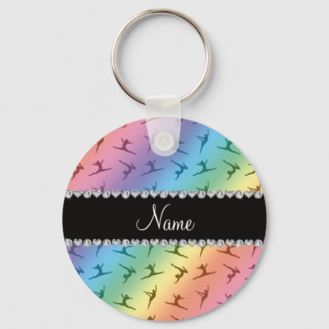 Personalised name rainbow gymnastics pattern key ring (Front)