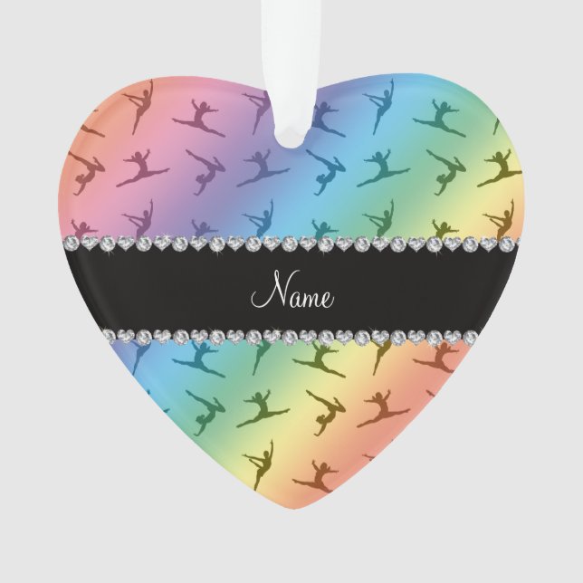 Personalised name rainbow gymnastics pattern ornament (Front)