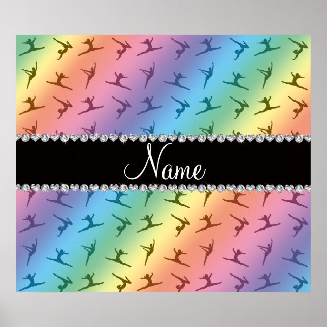 Personalised name rainbow gymnastics pattern poster (Front)