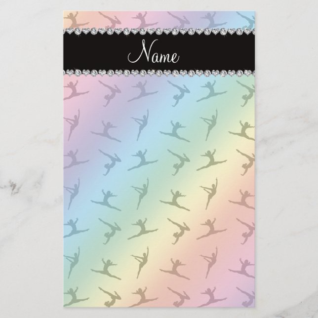 Personalised name rainbow gymnastics pattern stationery (Front)