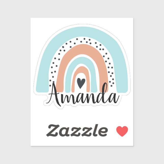 Personalised Name Rainbow Heart Blue Peach (Sheet)