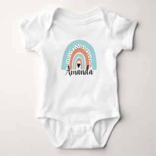 Personalised Name Rainbow Heart Blue Peach Baby Bodysuit