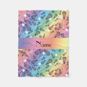 Personalised name rainbow lacrosse pattern fleece blanket