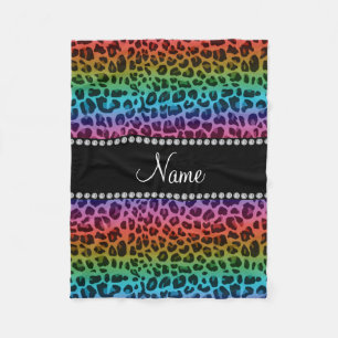 Personalised name rainbow leopard pattern fleece blanket