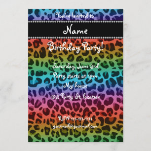 Personalised name rainbow leopard pattern invitation